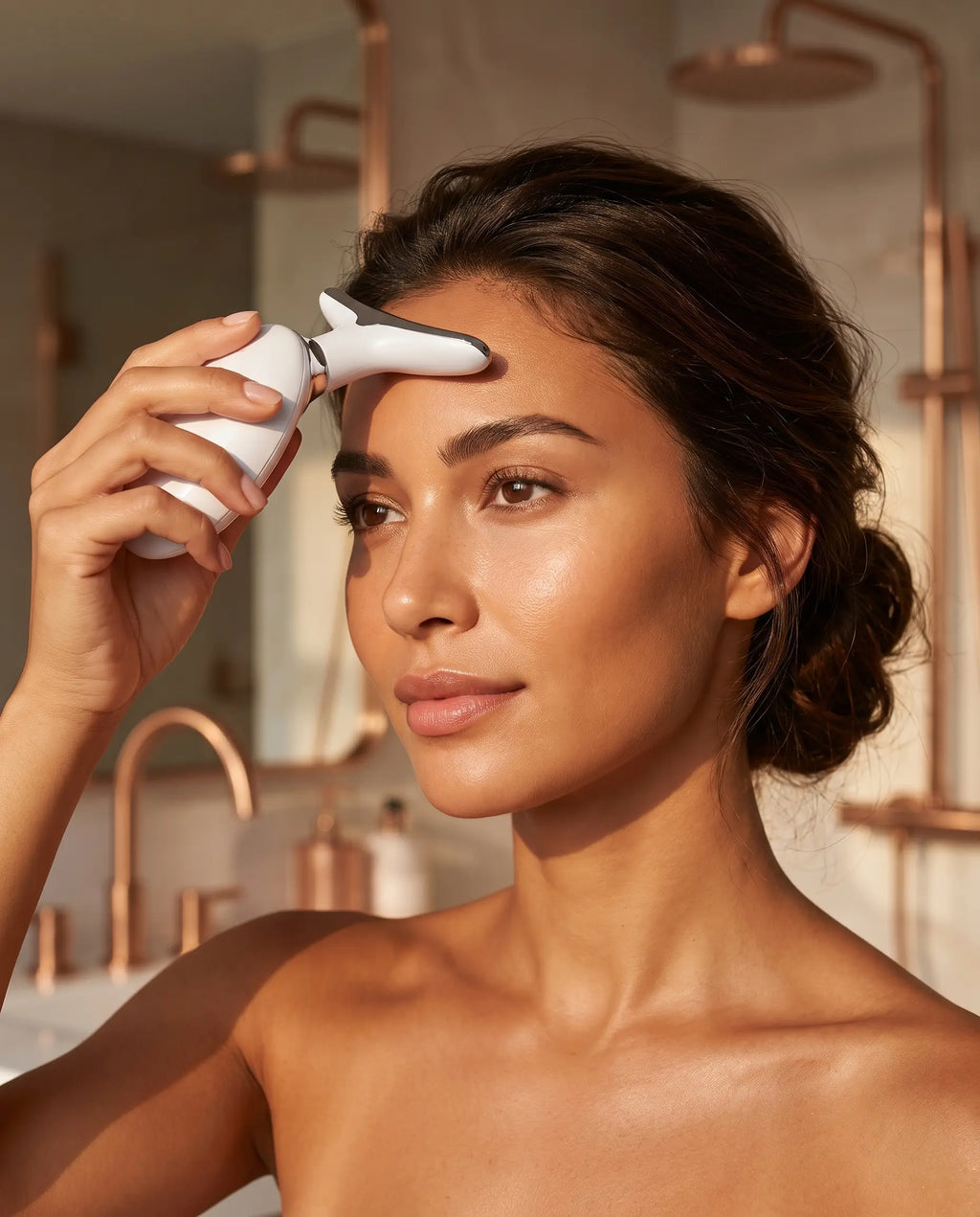 Femme utilisant le Sculpteur de Visage Belliska sur le front